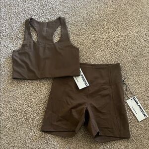 Girlfriend Collective Size Medium Chocolate Brown Shorts and Bra Set NWT
